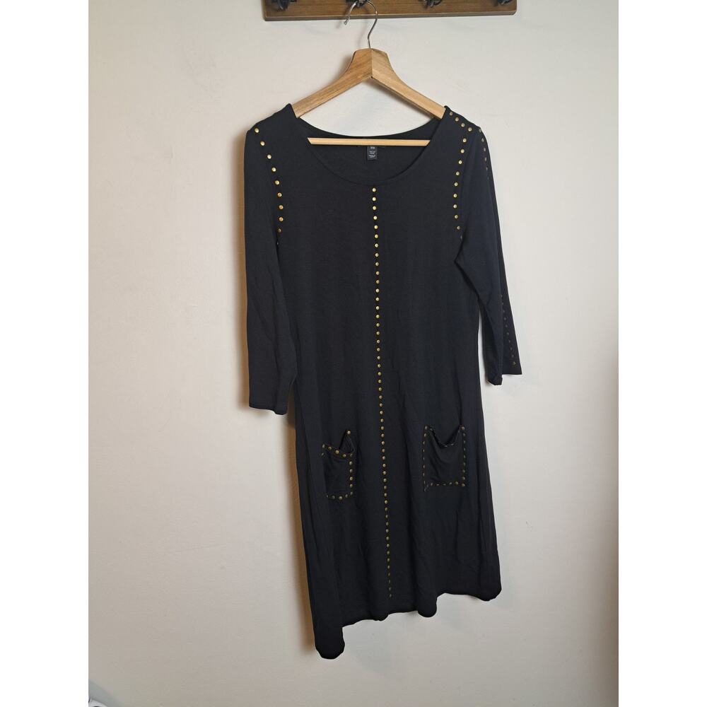 Tribal Femme Black w/ Gold Beads Women's Dress 3/4 Sleebe Sz M